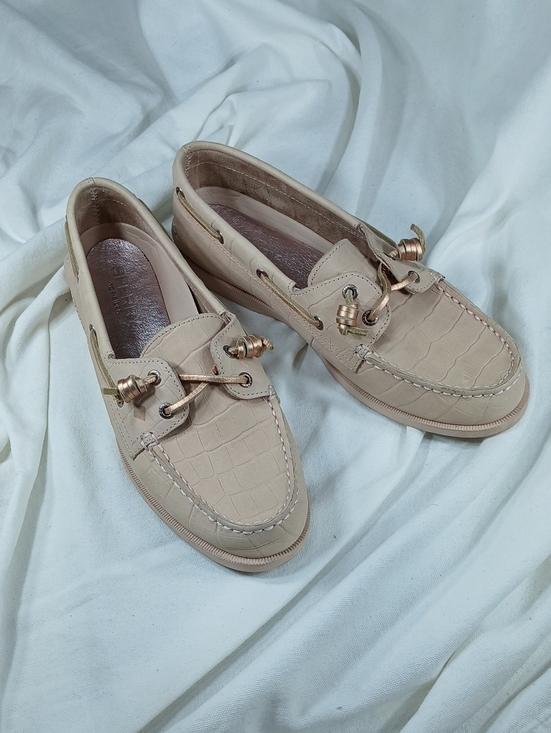 Sperry Shoes - Sperry Women's Croc-Embossed Slip-On Moccasins in dusty pink with Metallic laces